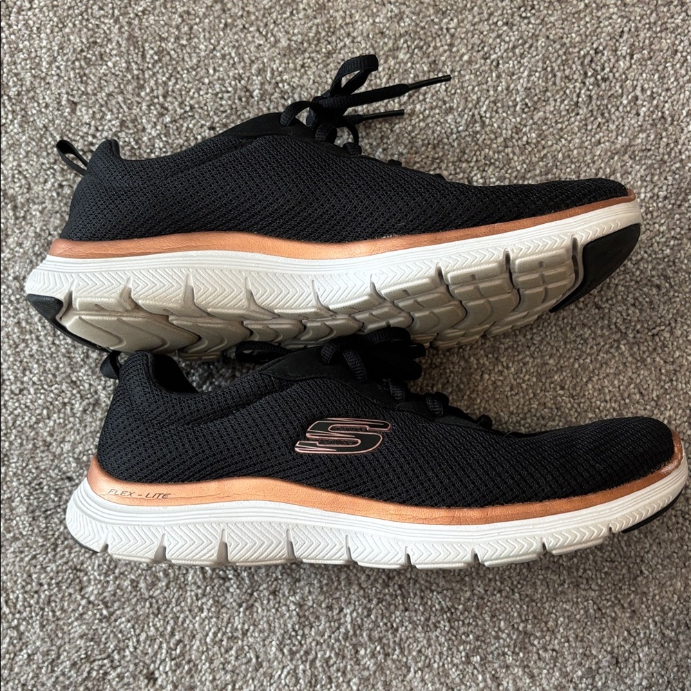 Skechers Black Mesh Sneakers with Rose Gold Trim Women 7.5 - Picture 4 of 4